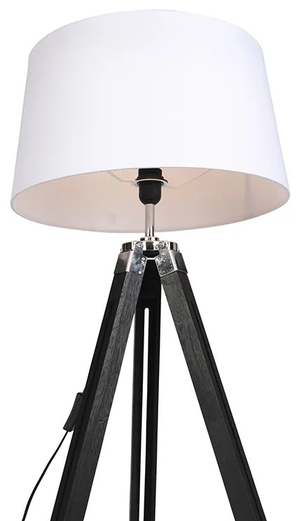 Candeeiro de pé tripé preto com cúpula 45cm linho branco Industrial,Retro