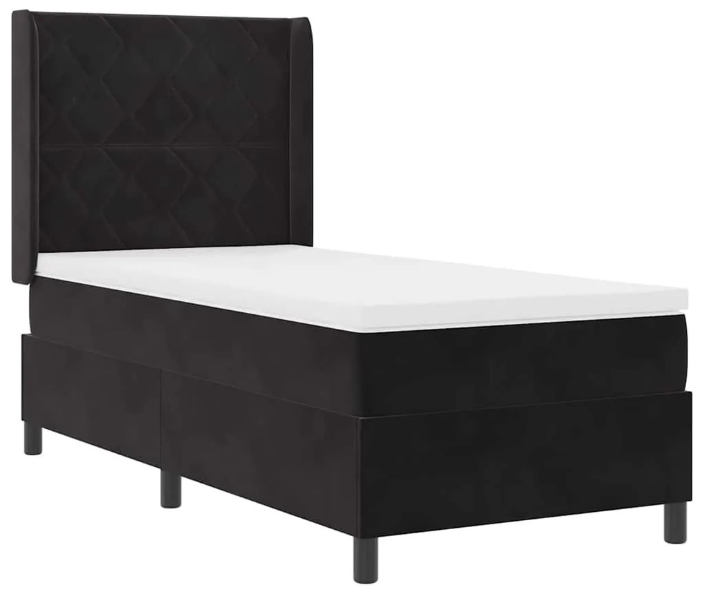 Cama Box com Colchão e LED Preto 100x200 cm Veludo