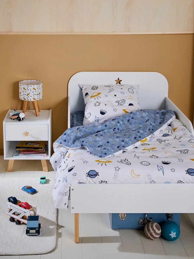 Conjunto capa de edredon + fronha de almofada para criança Basics, tema Cosmos azul medio estampado