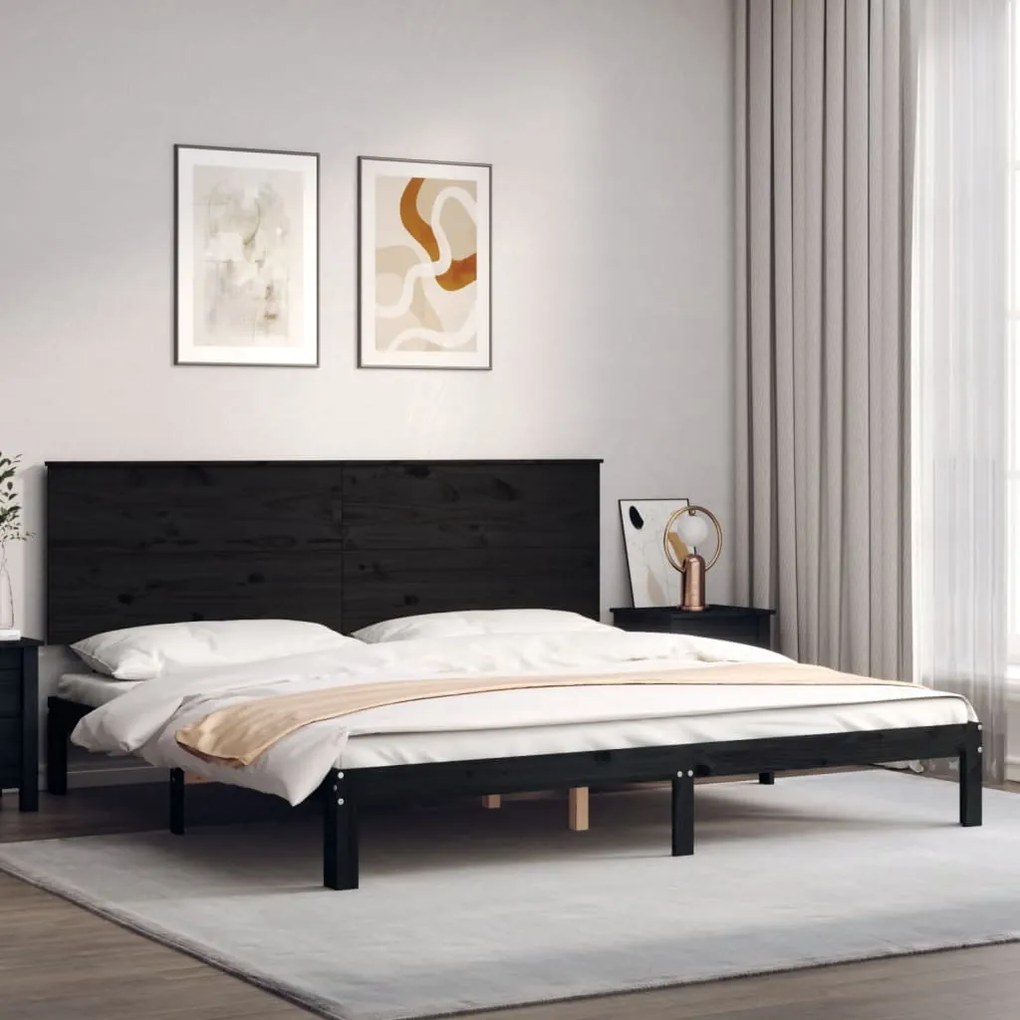 vidaXL Estrutura de cama com cabeceira 200x200 cm madeira maciça preto