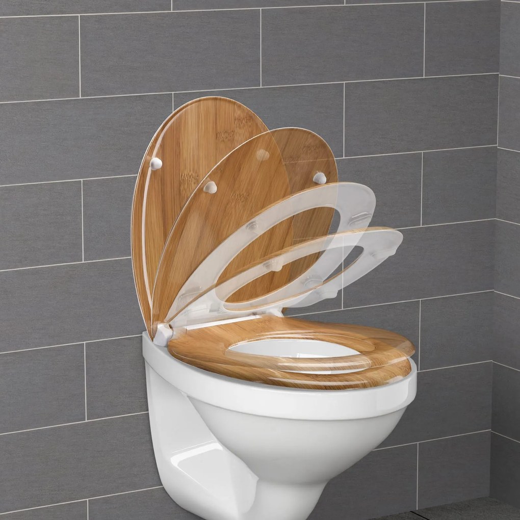 Assento sanitário em bambu com sistema de descida automática 45 x 37 x 4 cm