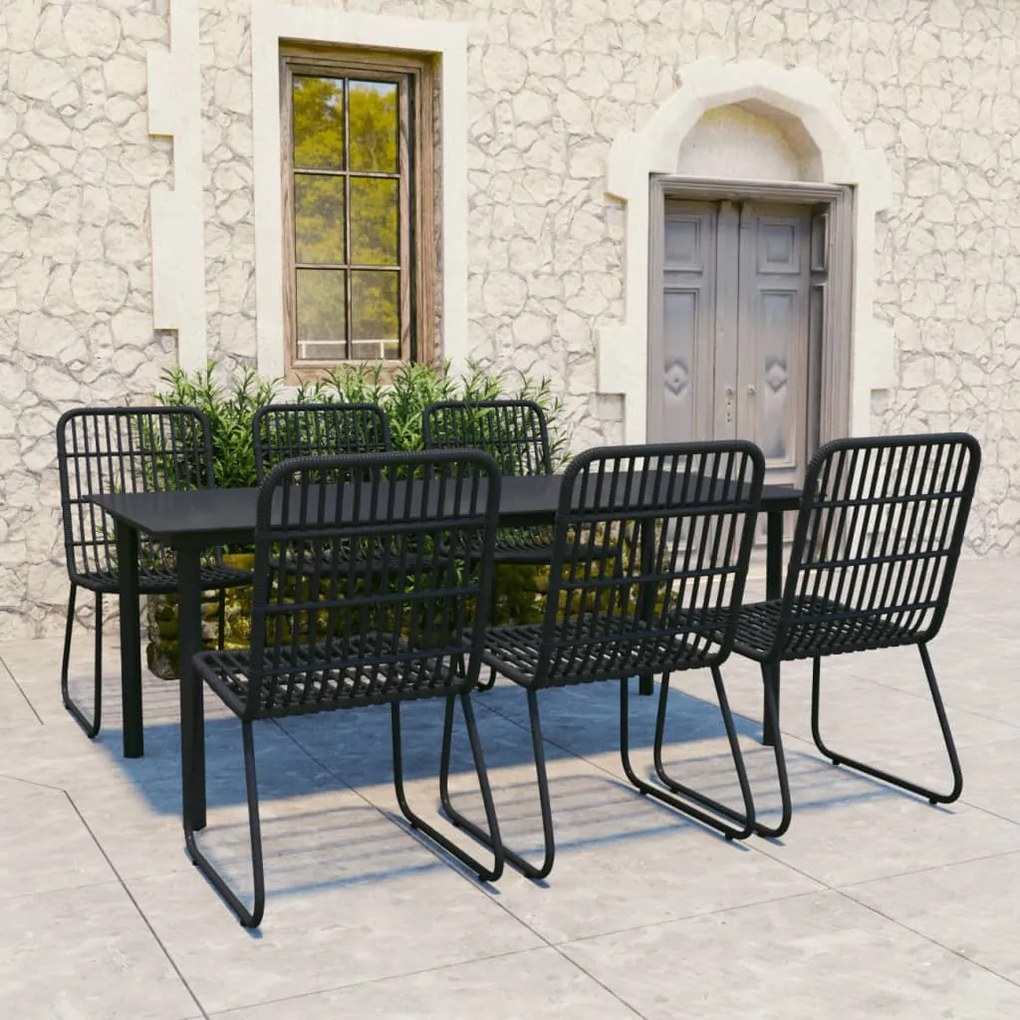 vidaXL 7 pcs conjunto de jantar para exterior vime PE e vidro