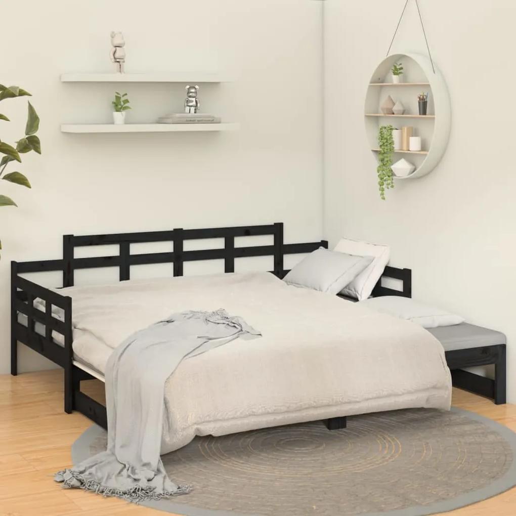 Estrutura sofá-cama de puxar pinho maciço preto 2x(90x190) cm
