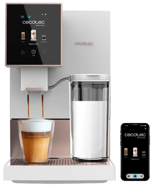 Máquina de café superautomática compacta com 19 bares Cremma Compactccino Connected White Rose , ecrã TFT e Wi-Fi, depósito de leite e Thermoblock