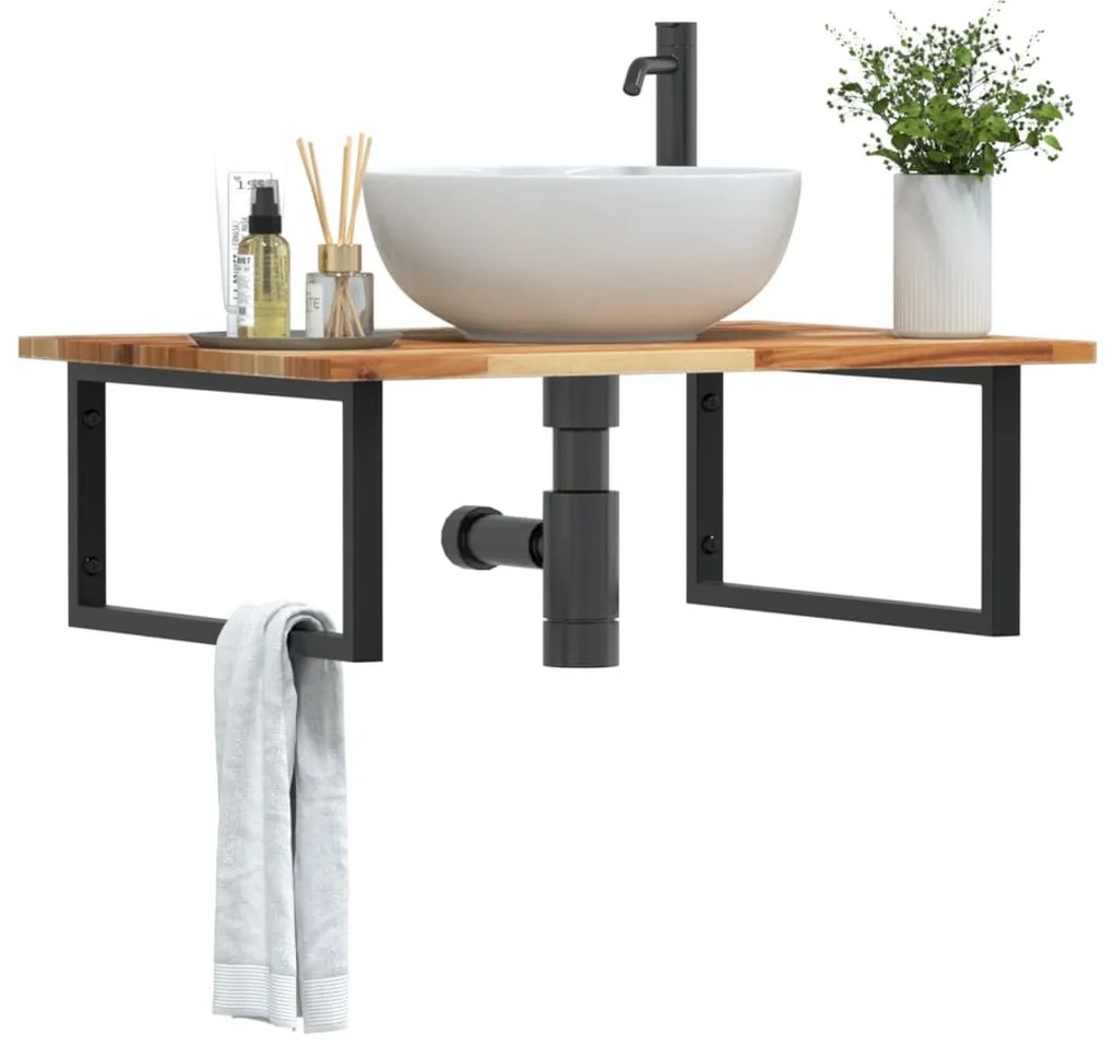 vidaXL Prateleira de parede p/ lavatório aço/madeira de acácia maciça