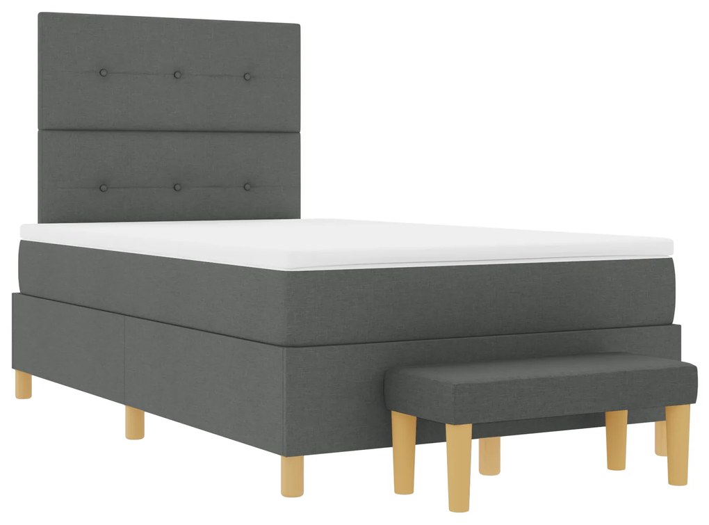 Cama Box Spring com Colchão e Banco Cinza Escuro 120x190 cm Tecido