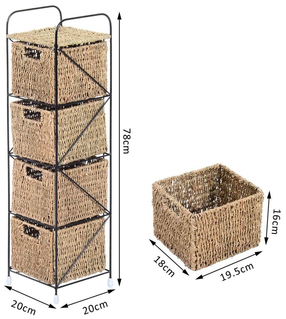 HomCom® Prateleira Cor Vime Natural e Preto Vime Metal 20x20x78cm