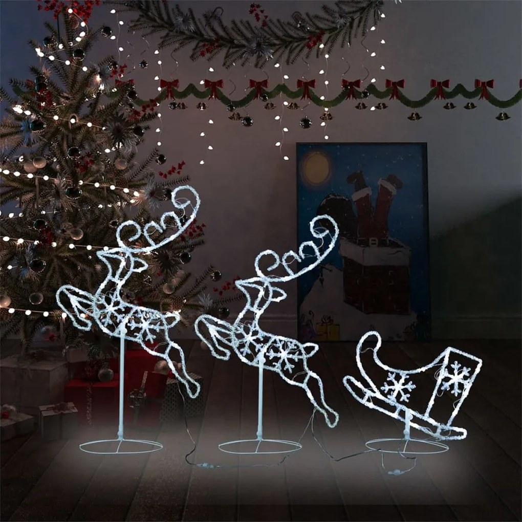 328510 vidaXL Rena voadora/trenó de Natal 260x21x87cm acrílico branco frio