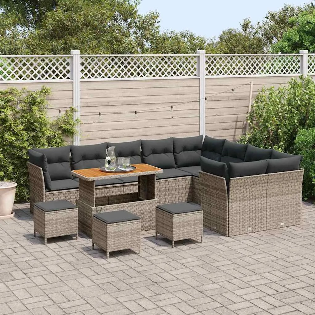 Conjunto de Sofás para o Jardim de 13 Peças com Almofadas Cinza Rattan