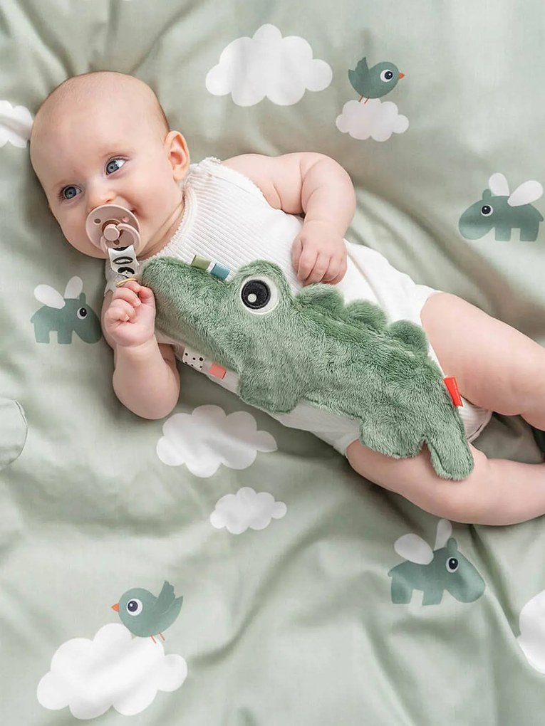 Boneco-doudou porta-chupetas, Croco da DONE BY DEER verde