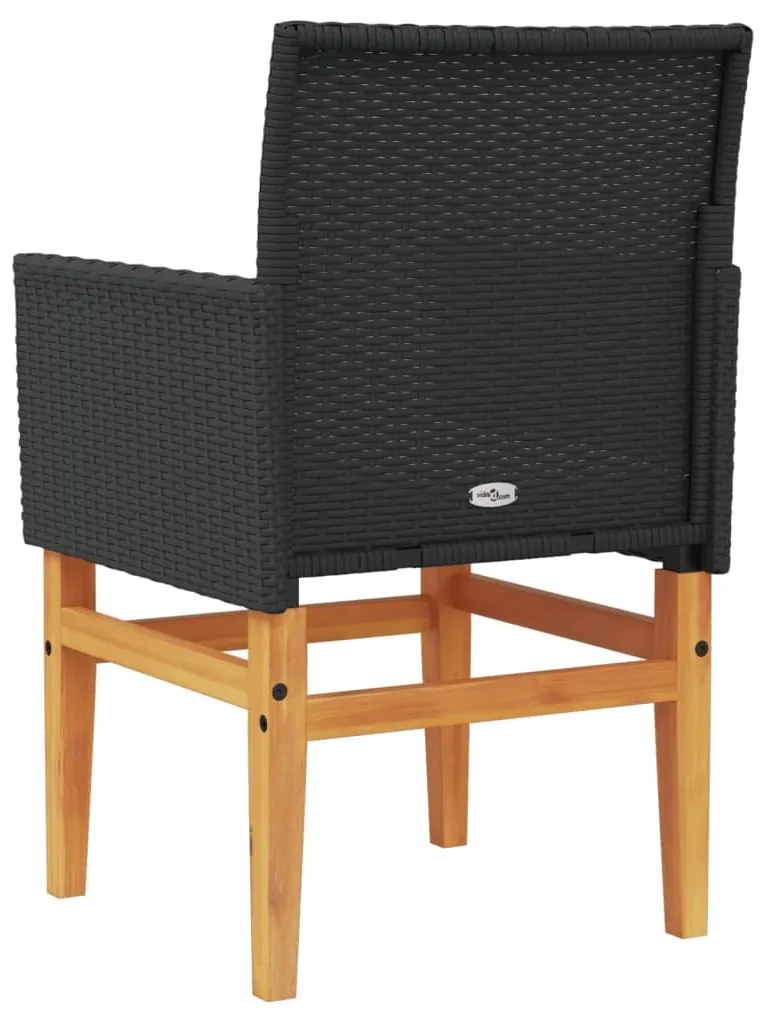 Cadeiras de jardim c/ almofadões 2 pcs vime PE/madeira preto