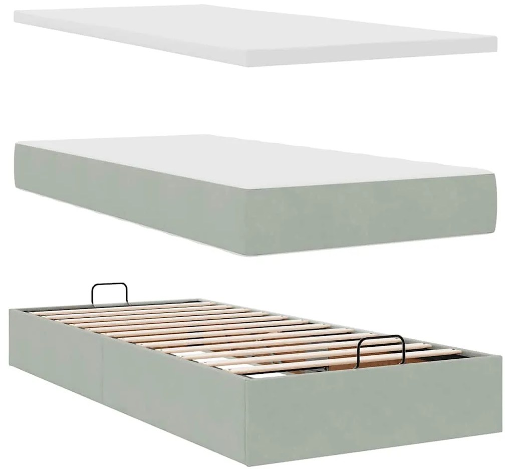 Estrutura de cama otomana com colchão cinza claro Veludo