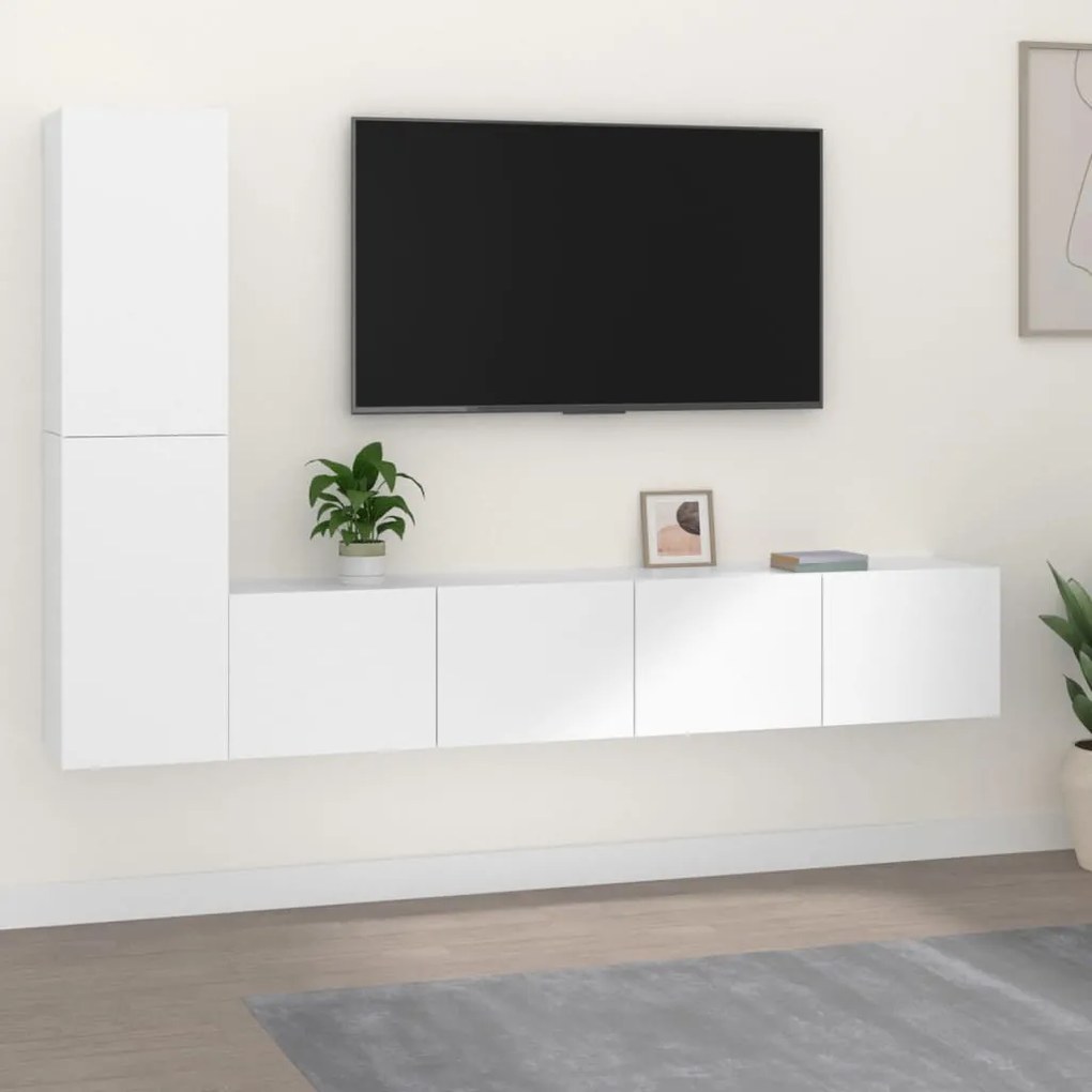 Conjunto móveis de TV 4 pcs madeira processada branco