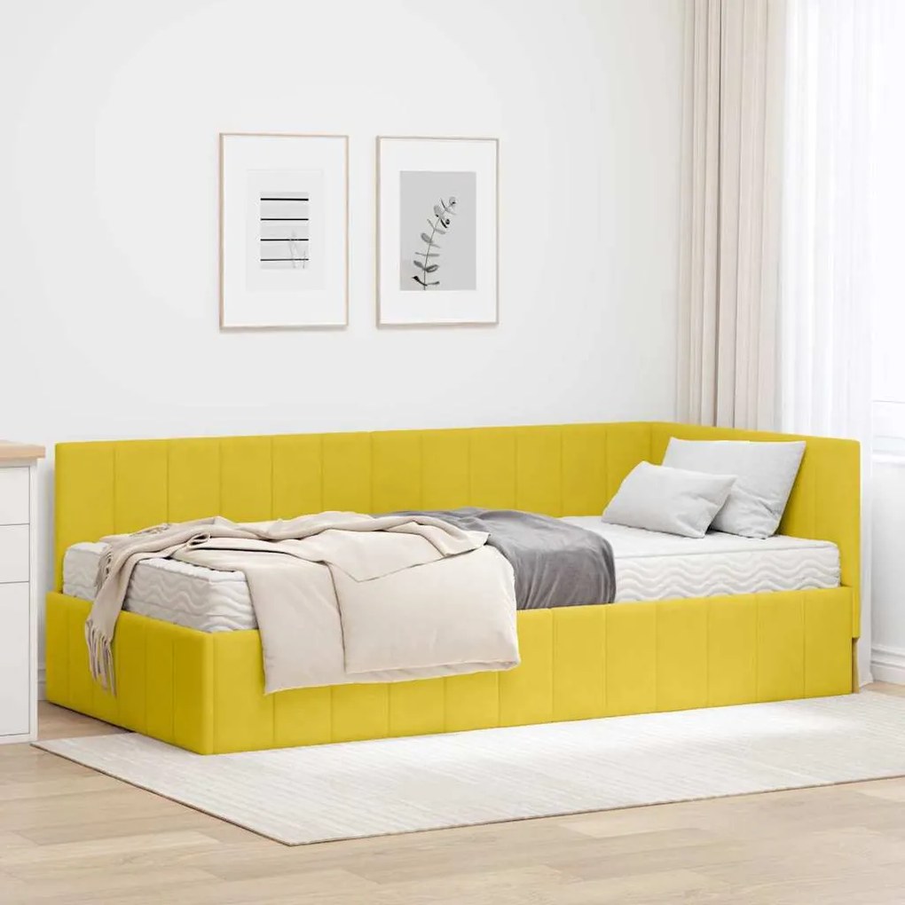 vidaXL Estrutura de Cama de Canto com Colchão 2 pcs Amarelo Veludo