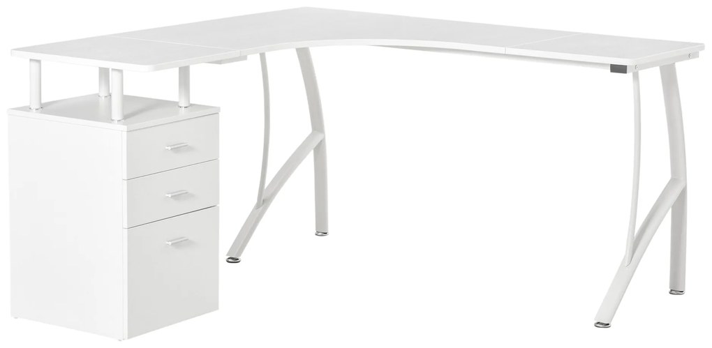 Mesa de canto para computador Mesa em formato de L com 3 gavetas Mesa moderna para escritório 143,5x143,5x76 cm Branco