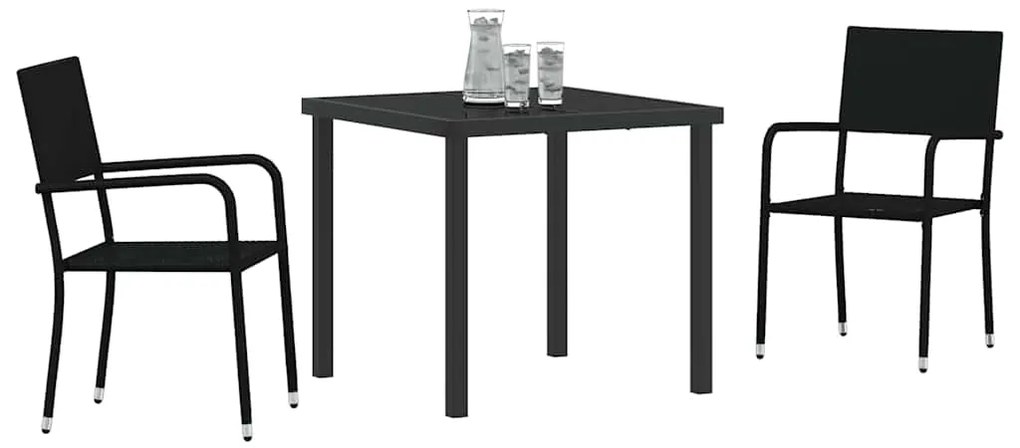Conjunto com 3 mesas para jardim , pretas, em rattan sintético.
