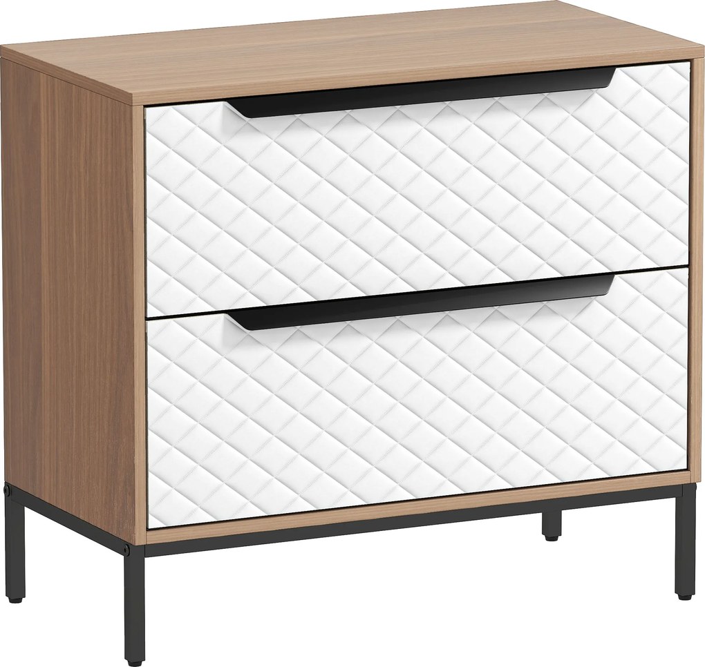 HOMCOM Cómoda com 2 Gavetas de Tecido Frentes com Padrão de Diamante Móvel de Arrumação 59,5x30x54 cm Madeira e Branco | Aosom Portugal