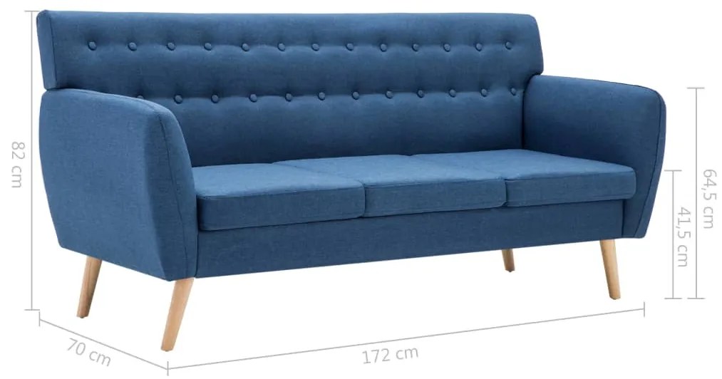 Sofá de 3 lugares estofos de tecido 172x70x82 cm azul