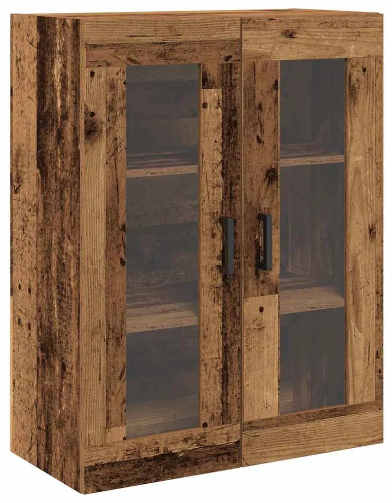 Armário Montado na Parede com Portas de Vidro - Madeira Velha - 69.5x3