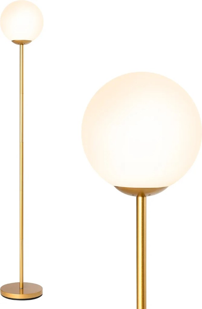 Candeeiro de pé moderno 165 cm com abajur de vidro e base pesada Interruptor de pé Luz decorativa dourado