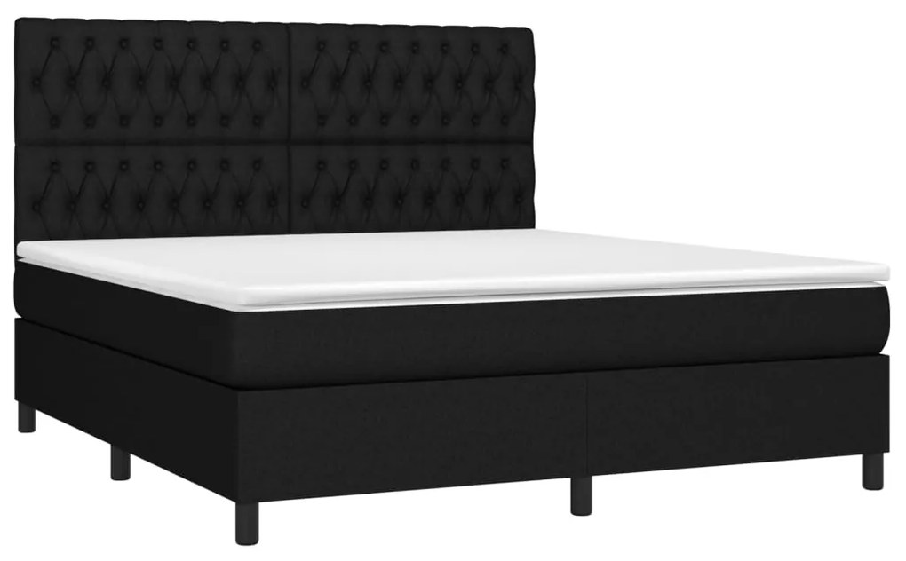 Cama box spring c/ colchão e LED 180x200 cm tecido preto