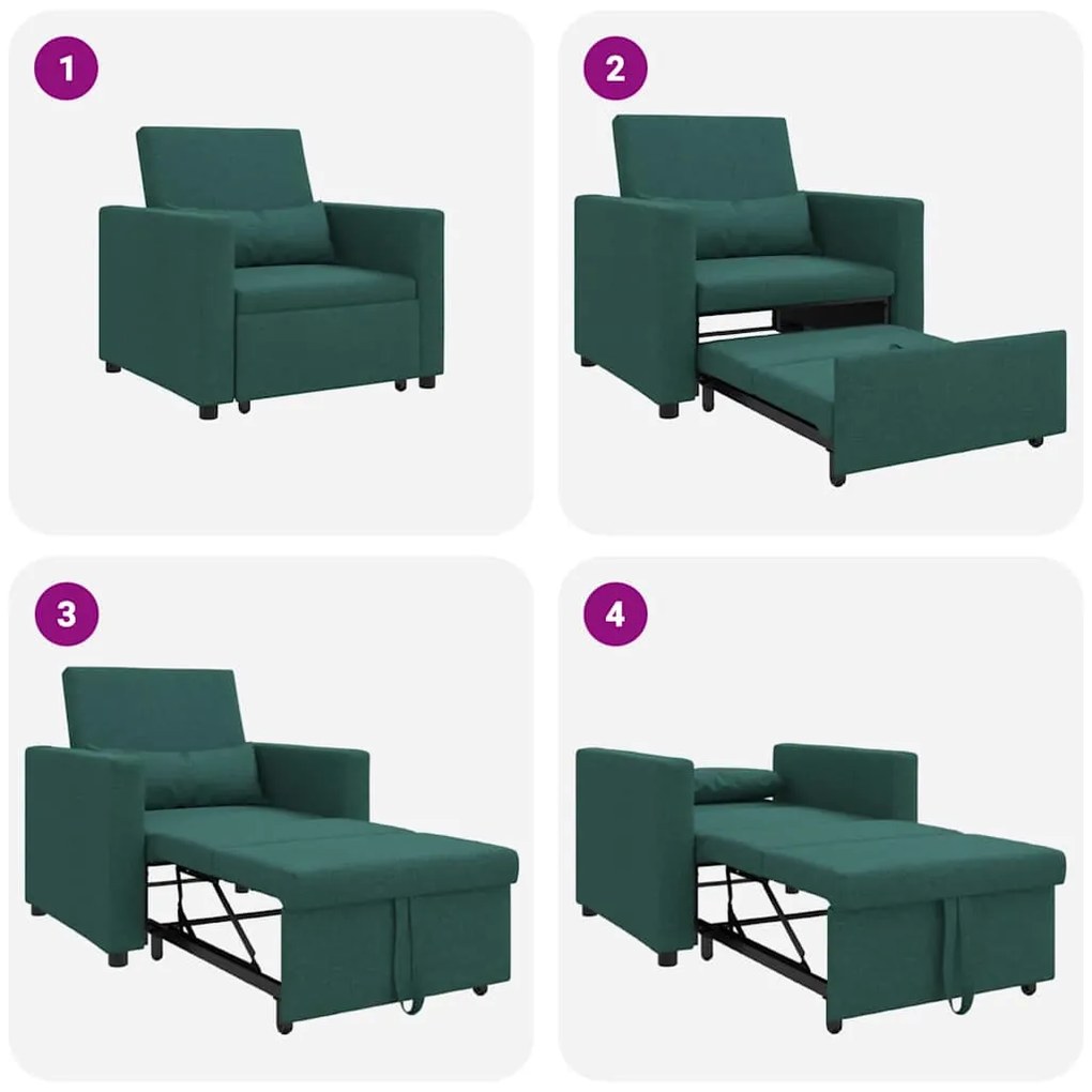Sofá-Cama Conversível 3 em 1 Verde Escuro