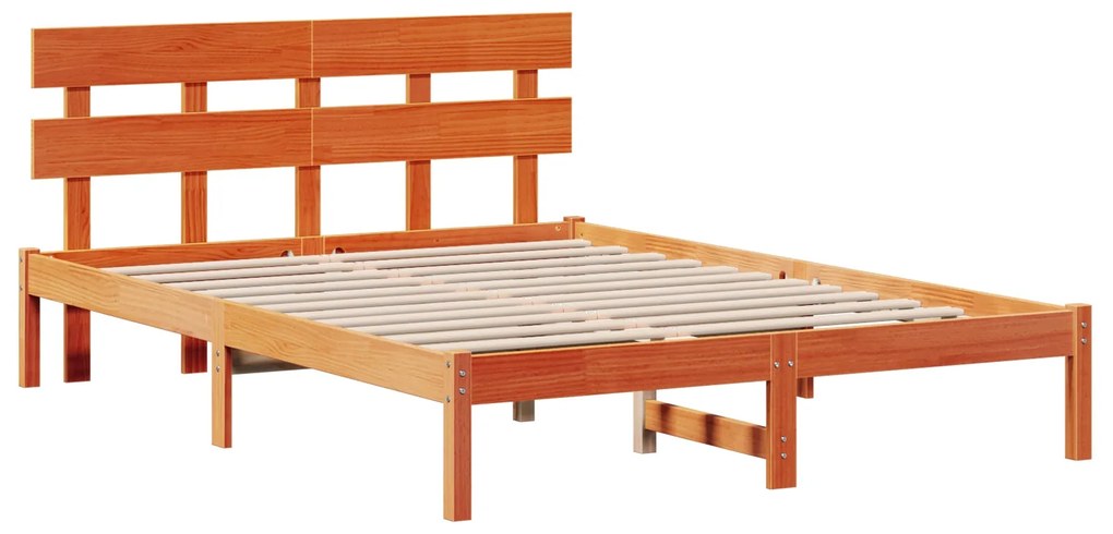Estrado de Cama com Cabeceira Castanho Encerado 160x200 cm Madeira Sól