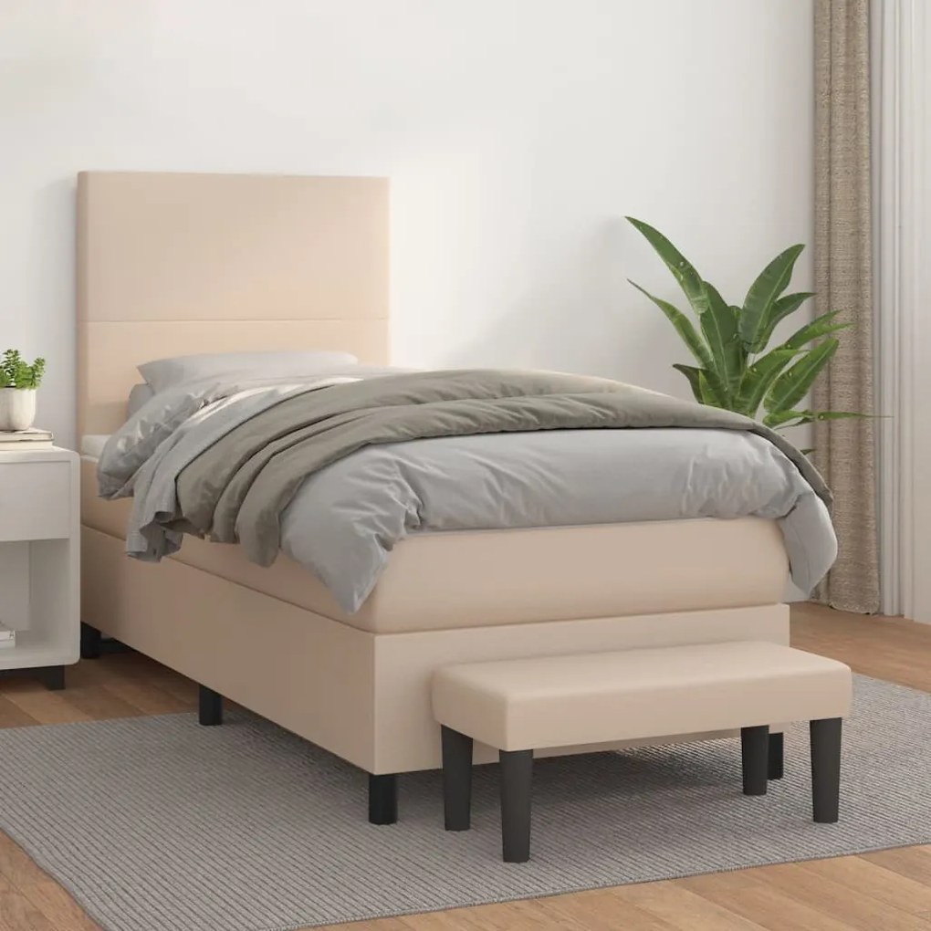 vidaXL Cama com molas/colchão 80x200 cm couro artificial cappuccino