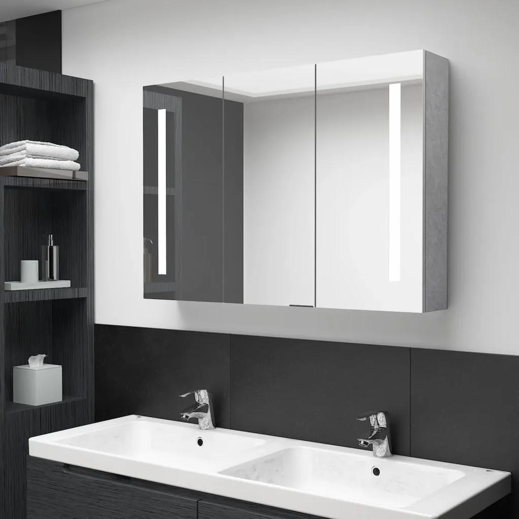 326525 vidaXL Armário espelhado casa de banho LED 89x14x62cm cinzento cimento