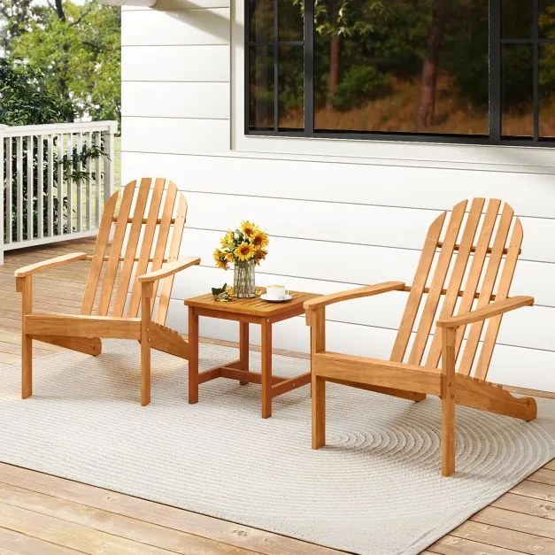 Conjunto de 2 Cadeiras Adirondack para Exterior (MESA NÃO INCLUIDA), 93 x 66 x 86 cm, Madeira Maciça de Acácia, Natural