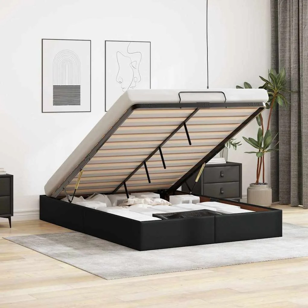 Estrutura de cama otomana sem colchão 140x200 cm preto