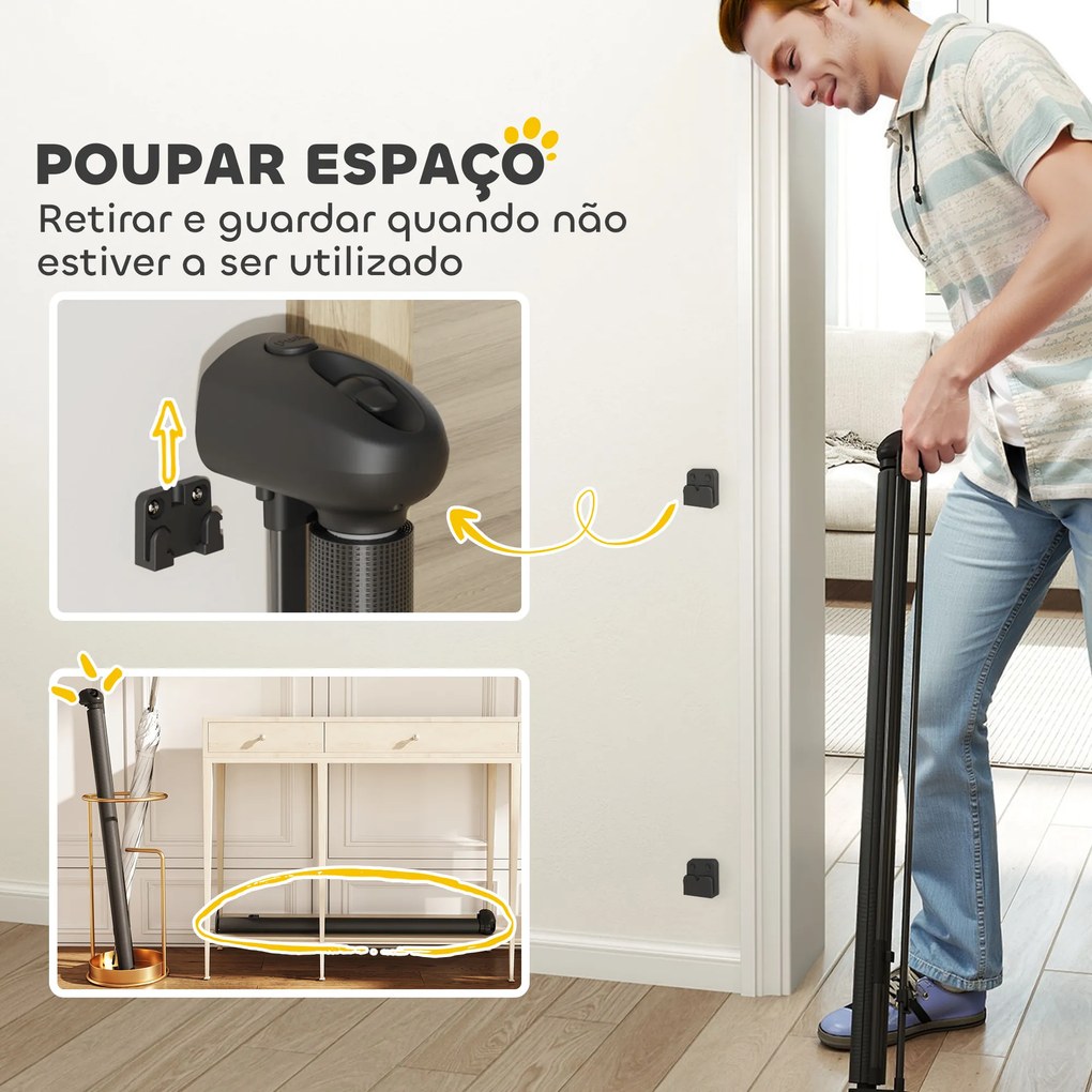 Barreira para Cães Retrátil 0-144 cm para Cães Pequenos Barreira de Segurança para Animais de Estimação com Fecho Preto