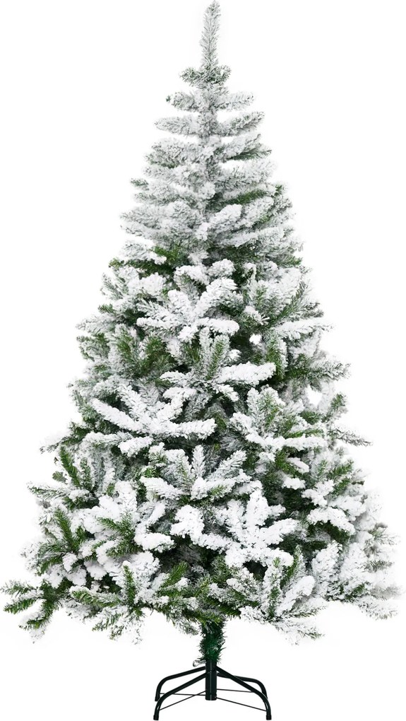 HOMCOM Árvore de Natal Artificial 180cm com Neve Ignífugo com 750 Ramos Folhas de PVC e Base Dobrável Verde | Aosom Portugal