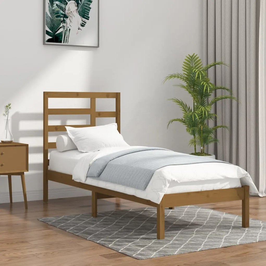 Estrutura cama de solteiro 90x190cm madeira maciça castanho mel