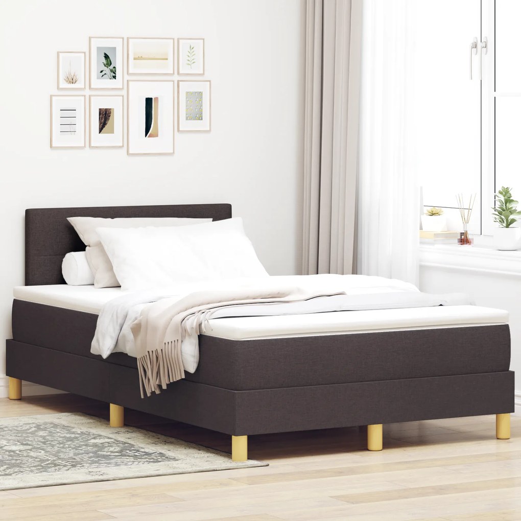 vidaXL Cama Box Spring com Colchão Castanha Escura 120x200 cm Tecido
