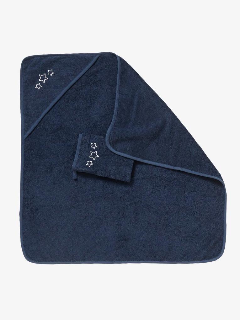 Capa de banho + luva, personalizável azul escuro liso