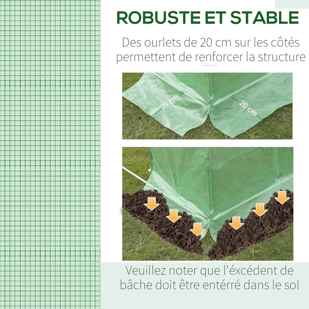 Lona de substituição de 9 m², lona 3 x 3 x 2 m para estufa em túnel (ESTRUTURA NÃO INCLUIDA)  em PE anti-UV, impermeável, com 6 janelas + porta enrolá