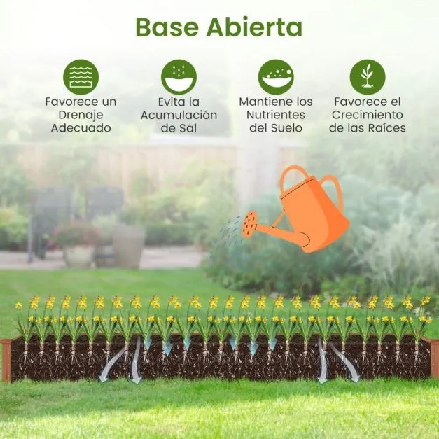 Floreira de madeira 240 x 60 x 25 cm para legumes, flores, ervas e frutas para quintal, jardim, relvado  Café