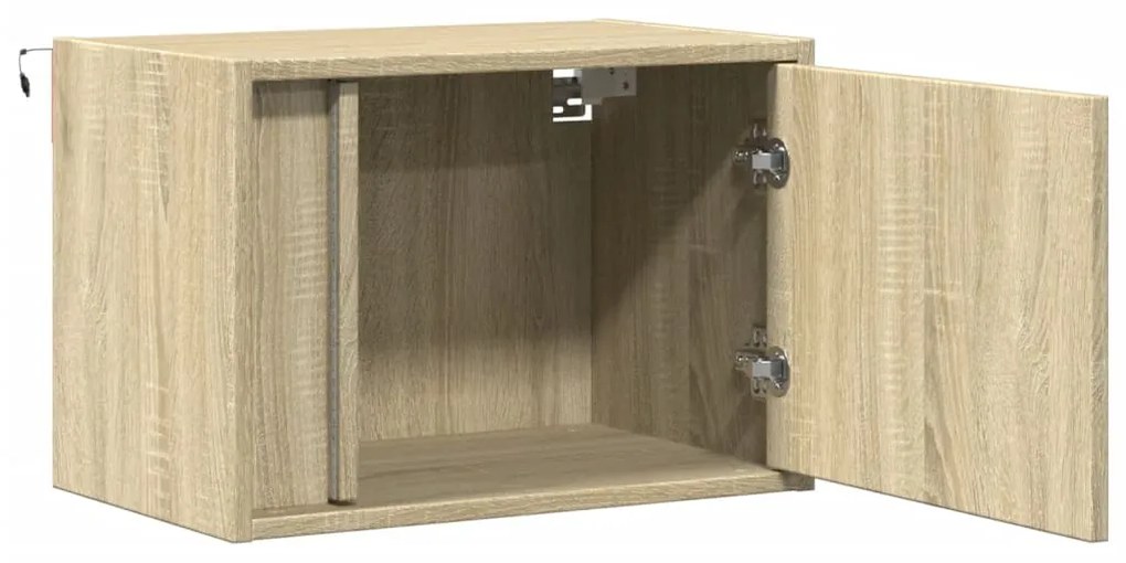 Mesa de cabeceira de parede com luzes LED carvalho sonoma