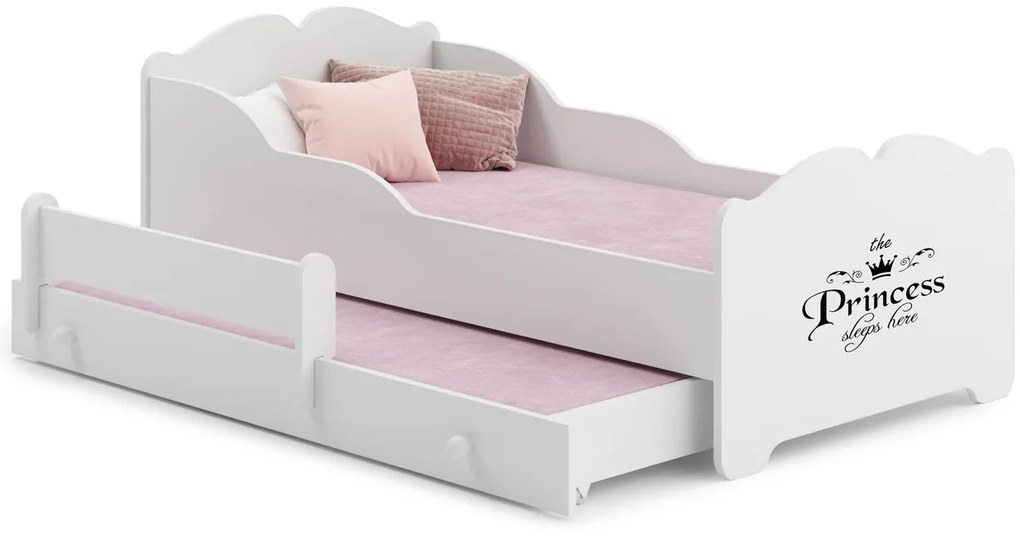 Cama dupla infantil ANNA 160x80 branca - ilustração princesa - colchão e estrado incluído