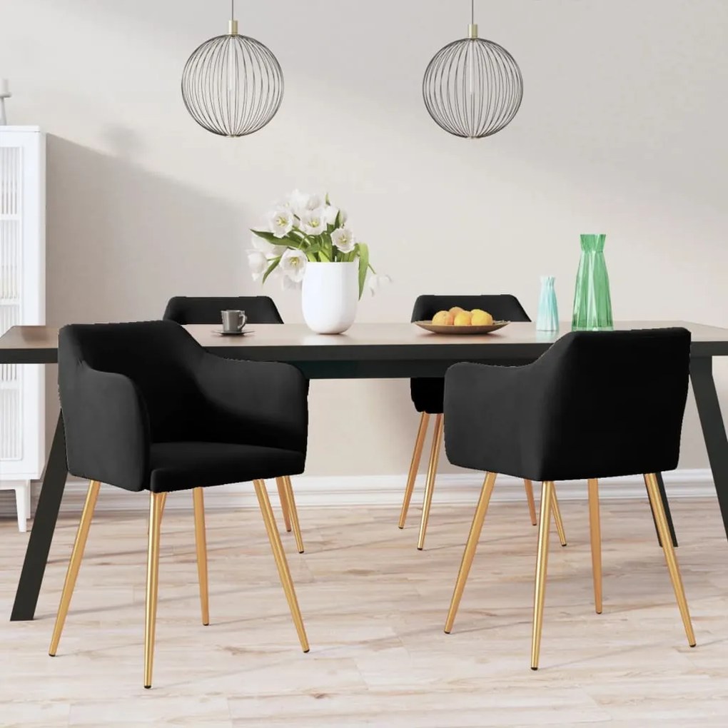 vidaXL Cadeiras de jantar 4 pcs veludo preto