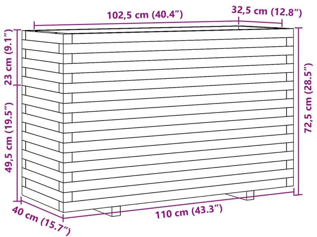 Vaso/floreira de jardim 110x40x72,5cm pinho maciço castanho mel