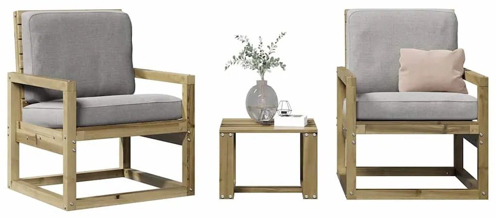 Conjunto de Jardim - 2 Poltronas e 1 Mesa - Madeira de Pinho Impregnad