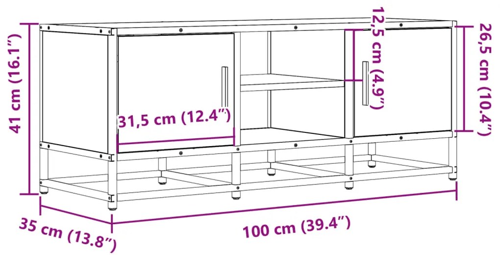 Móvel TV 100x35x41cm derivados madeira/metal carvalho castanho