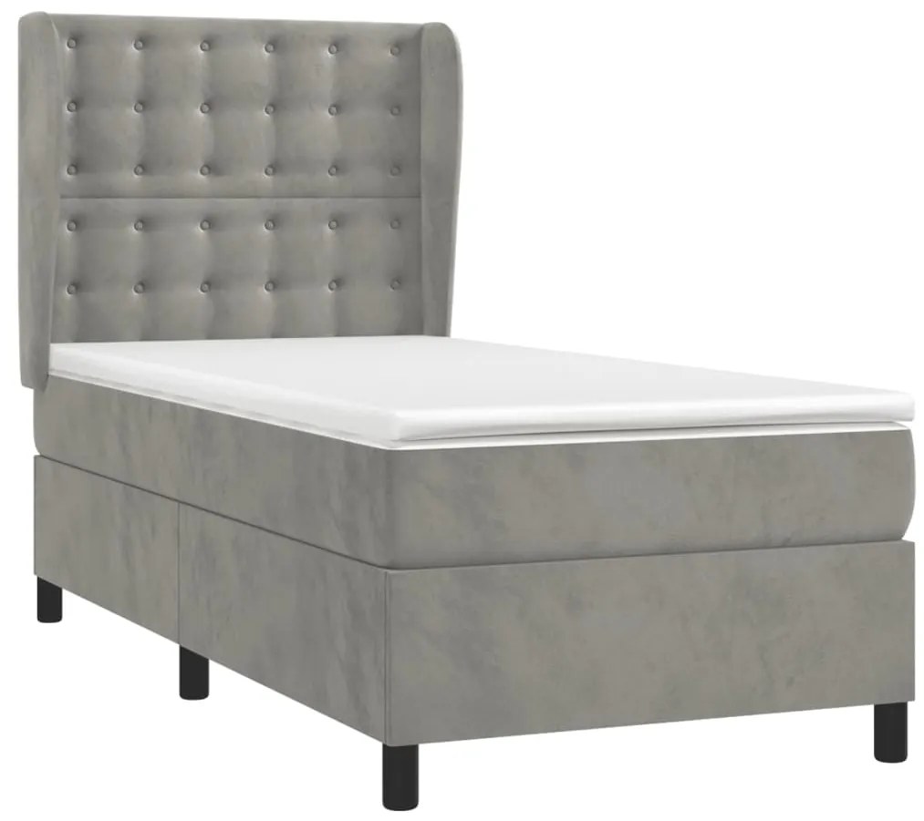 Cama com molas/colchão 100x200 cm veludo cinza-claro