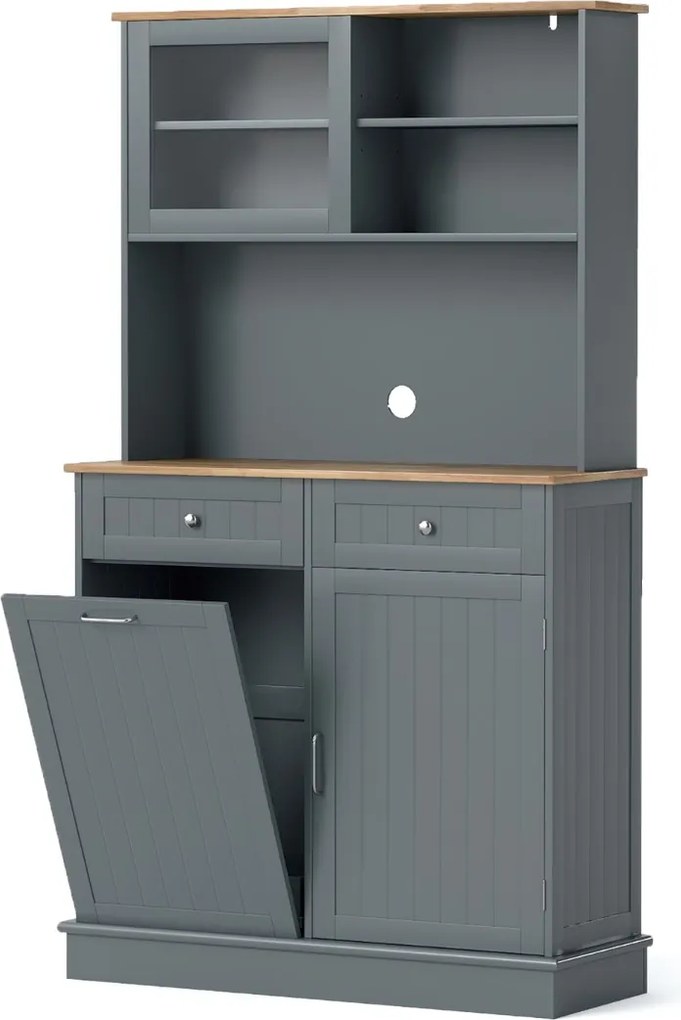 Armário Cozinha 100 x 34 x 172 cm com Porta para caixote de lixo com porta dupla basculante com bancada cinzento