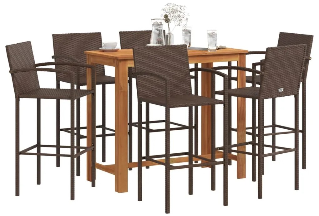 vidaXL 7 pcs conjunto de bar p/ jardim acácia maciça/vime PE castanho