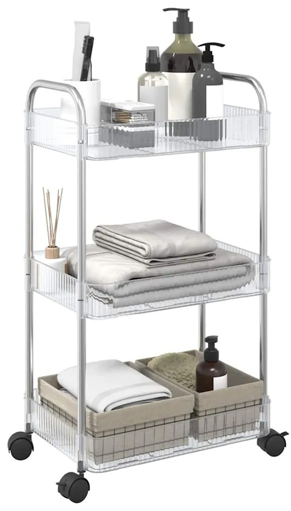 vidaXL Carrinho arrumação 3 camadas transparente 37x28x68 cm acrílico