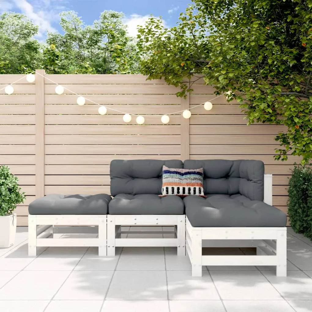 4 pcs conjunto lounge de jardim madeira de pinho maciça branco