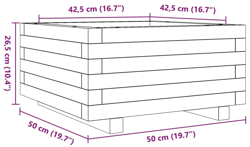 Vaso/floreira de jardim 50x50x26,5 cm madeira de douglas maciça